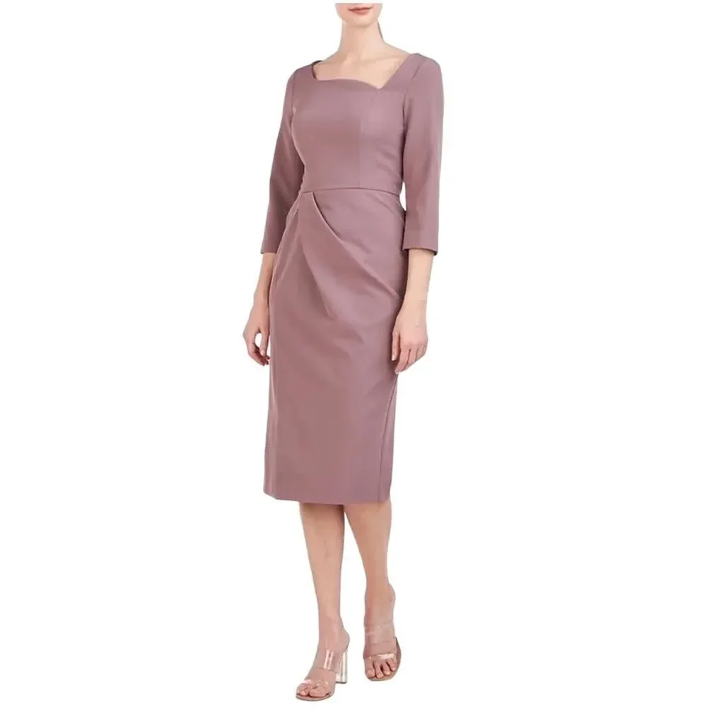 NWT KAY UNGER Size 4 Anya Asymmetric Crepe Midi-Dress - Mink color